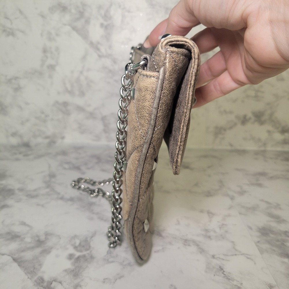 Michael Kors Sloan Metallic Bronze Quilted Leather Studded Chain Crossbody Bag - Picture 6 of 13